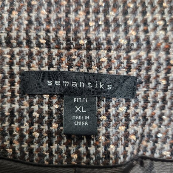 NWOT-SEMANTIKS Metalic Accent Brown Tan Houndstooth Wool Blazer, Size XL Petite - Picture 3 of 6